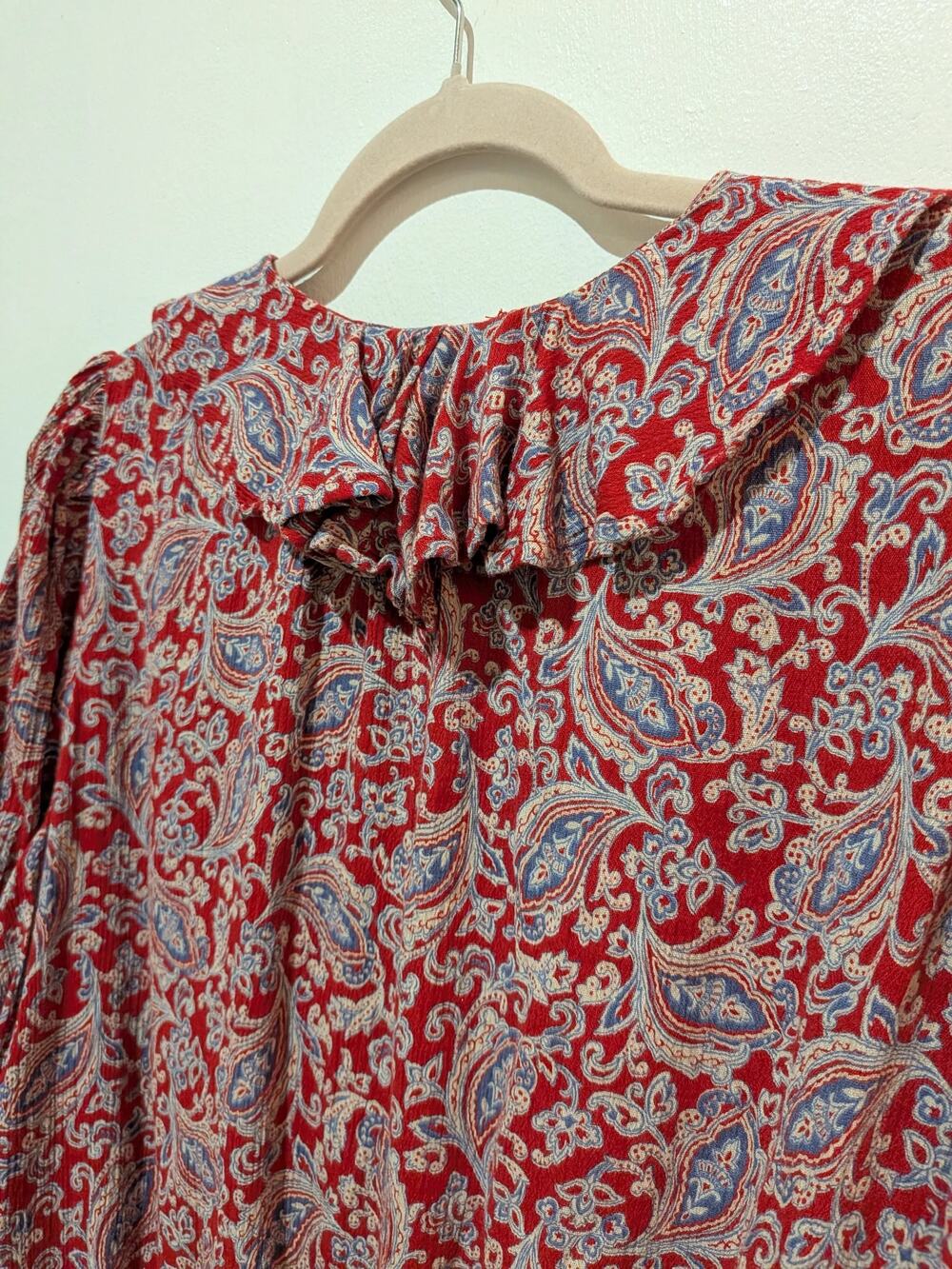Chaps Ruffled Paisley Blouse Red Size 14 - Picture 4 of 6